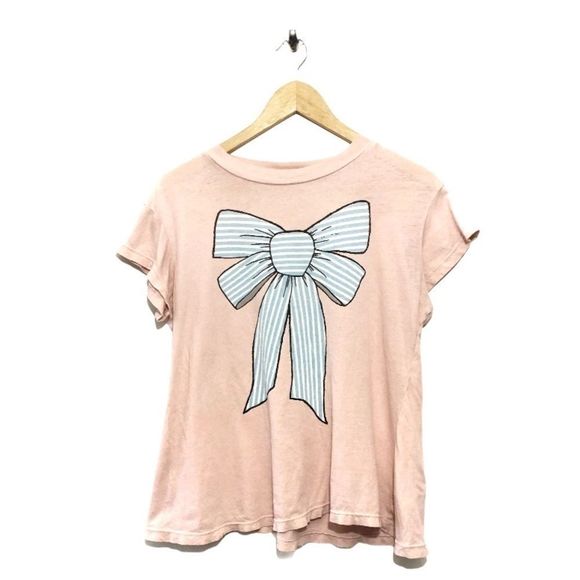WILDFOX Blush Pink Tee with Stripe Bow Graphic on Front Tie Size S - Picture 1 of 9